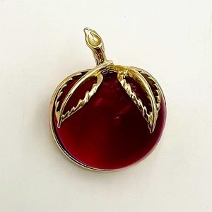 Vintage SARAH COVENTRY Red Lucite Jelly Belly Gold Tone Apple Brooch Pin Estate